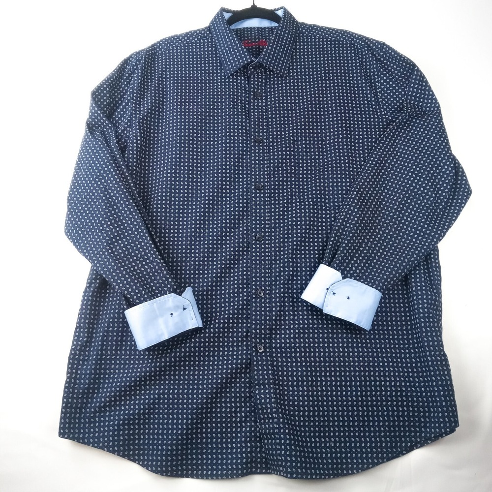 TASSO ELBA Shirt Patterned Cotton Men's XL Blue Button Up Long Sleeve